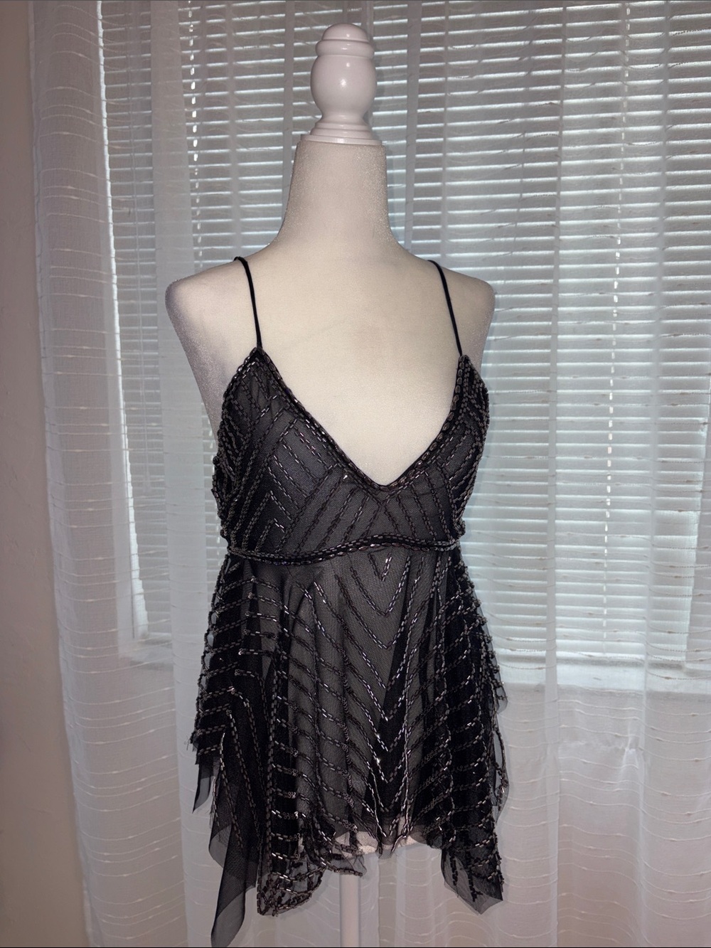 Dolls Kill Black Beaded Asymmetrical Spaghetti-Strap Dress